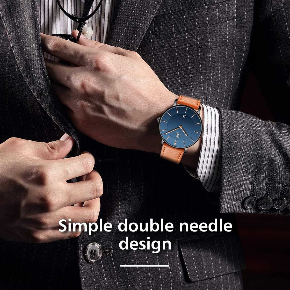 HOTBEN NEVIS Watch, Mens Watch, Minimalist Fashion Simple Wrist Watch Analog Date with Leather Strap