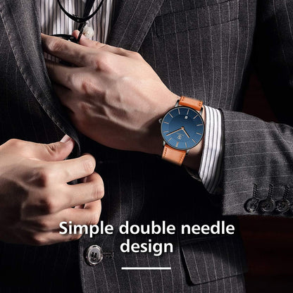 HOTBEN NEVIS Watch, Mens Watch, Minimalist Fashion Simple Wrist Watch Analog Date with Leather Strap