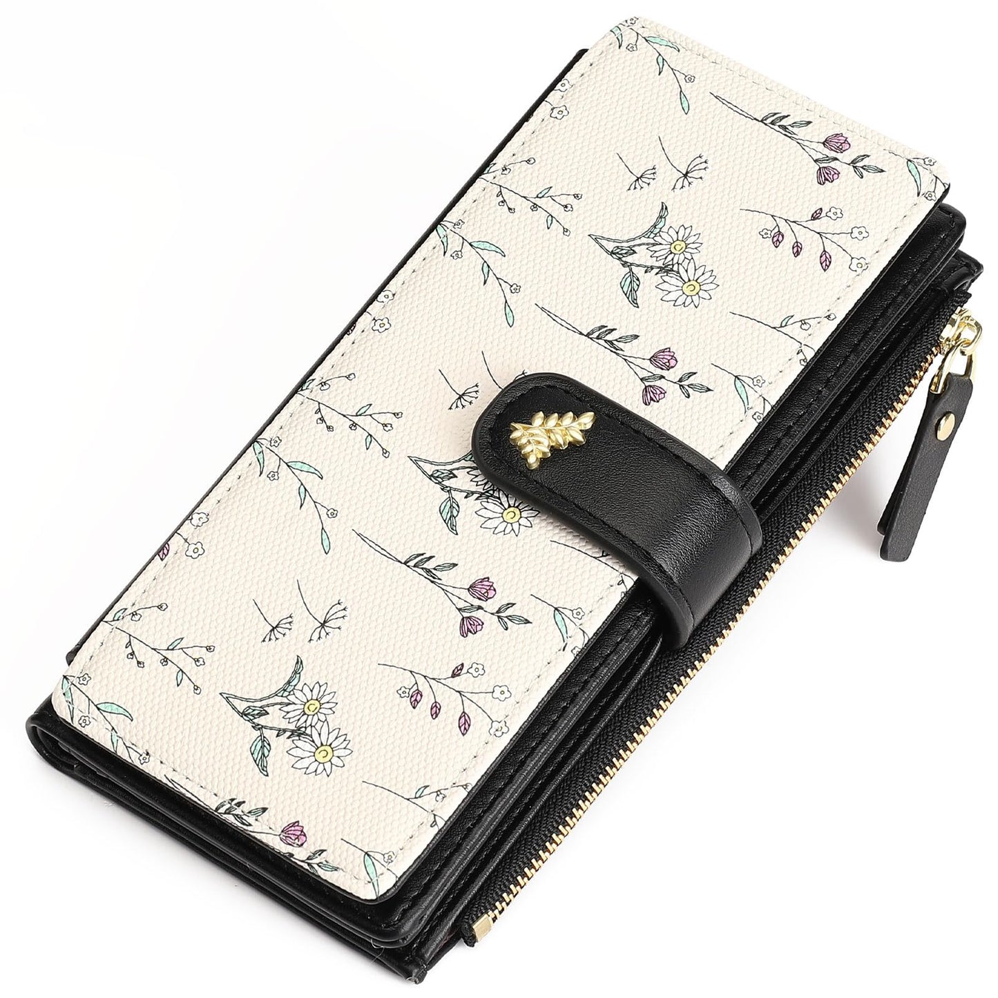 HOTGAEKEAO Womens Wallet RFID Blocking Large Capacity Vegan Leather Card Holder Wristlet Clutch with 32 Card Slots 4 ID Windows