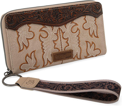 HOTWrangler Wristlet Wallets Western Wallet for Women Floral Tooled Womens Wallet Boot Stitch Purses | Tooled