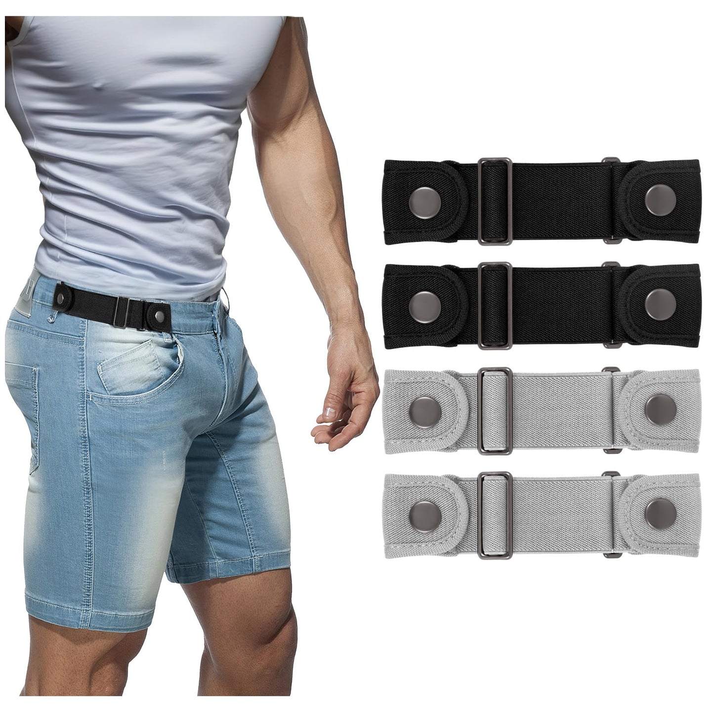 HOTBELTROAD No Buckle Belts for Men Women Side Belt without Buckle Elastic Stretch Adjustable Invisible Belt