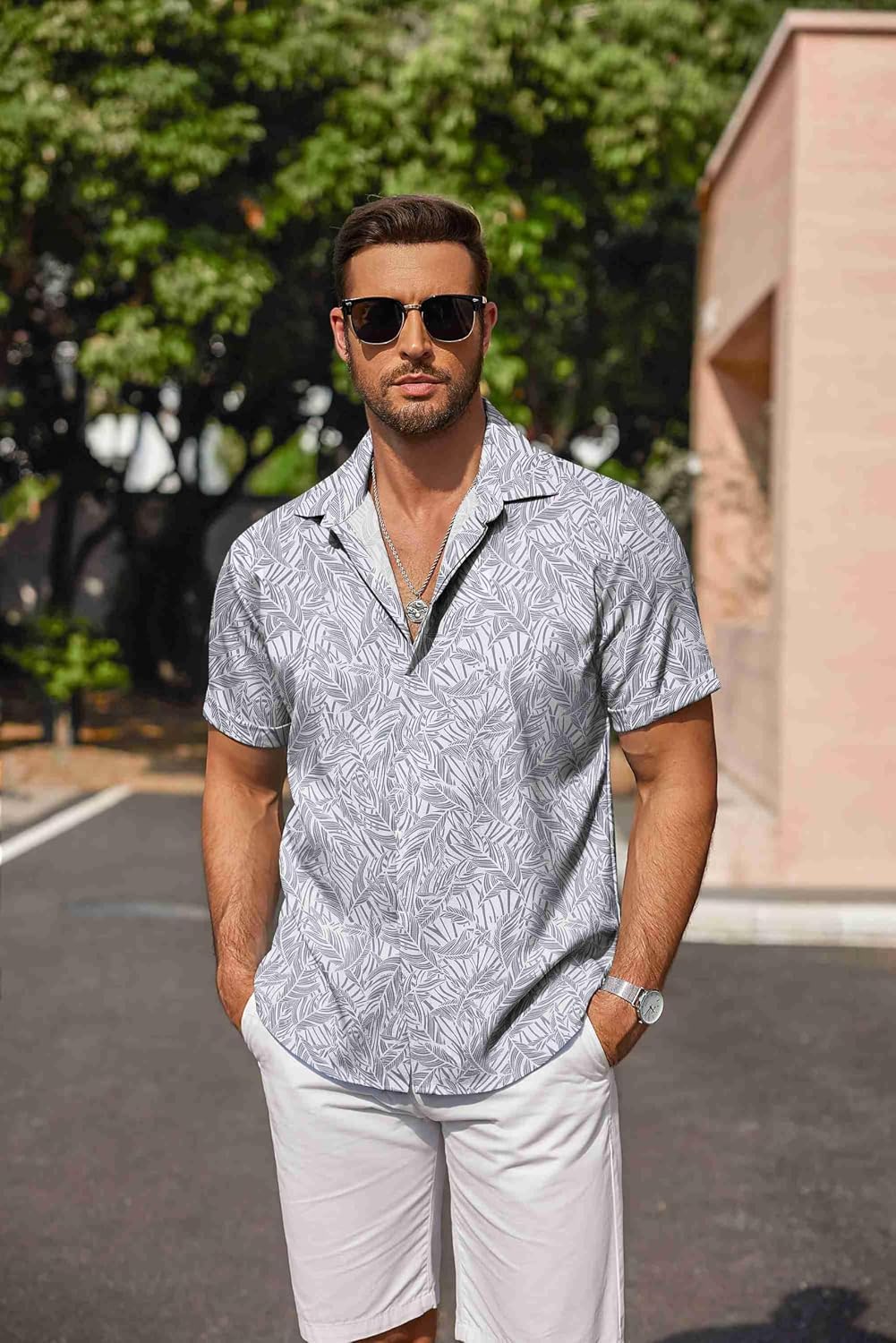 HOTCOOFANDY Men's Linen Shirts Short Sleeve Casual Shirts Button Down Shirt for Men Beach Summer Wedding Shirt