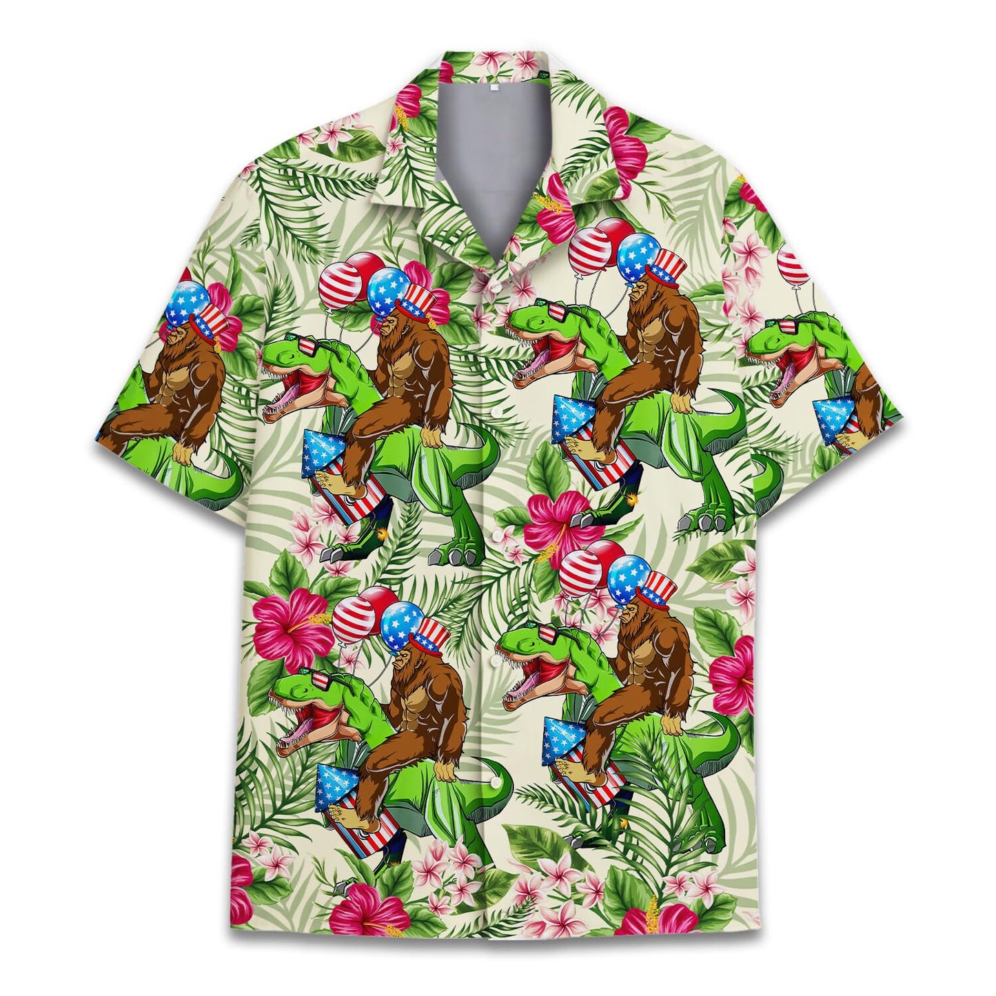 HOTTropical Bigfoot Hawaiian Shirts for Men Women, Sasquatch Summer Beach Button Down Short Sleeve