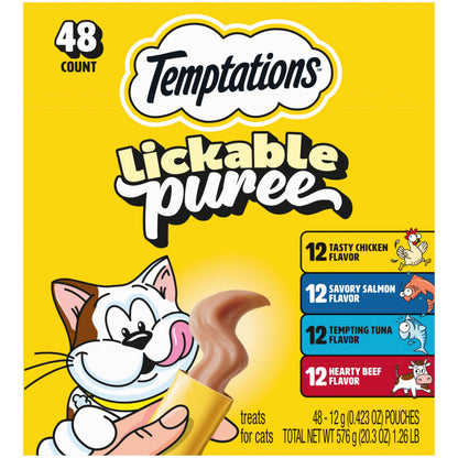 HOTTemptations Creamy Puree Cat Treats, Chicken, Salmon & Tuna, 24 Count | Under 15 calories per tube, great for senior cats, no chewing required, no added sugar, fillers, or artificial preservatives