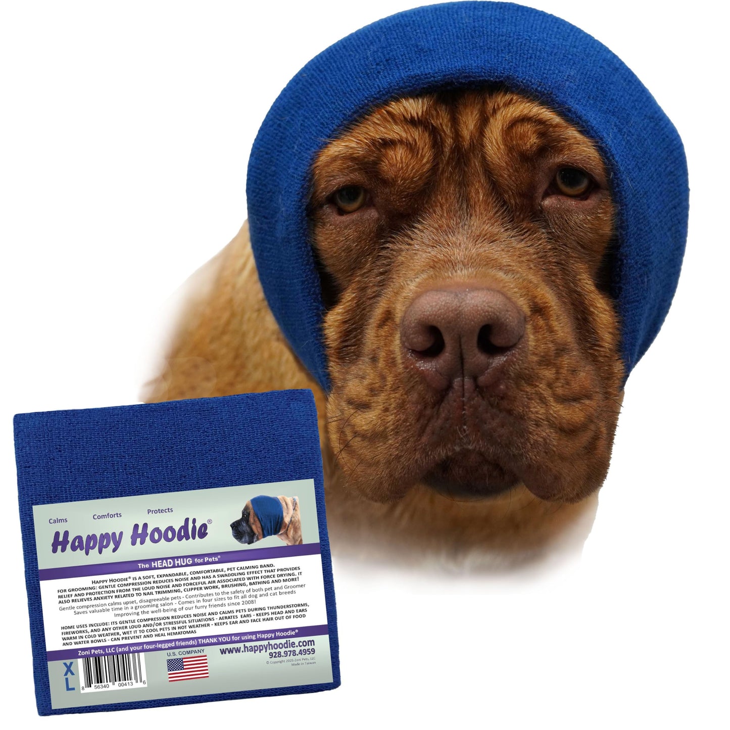 HOTHappy Hoodie The Original Dog & Cat Calming Band - American Brand - Anxiety Relief/Noise Protection - Grooming - Thunder - Fireworks (Large, Black) - Since 2008