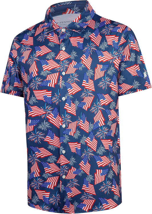 HOTFT FENTENG Mens Hawaiian Shirts Regular Fit Short Sleeve Casual Button Down Summer Tropical Beach Shirts