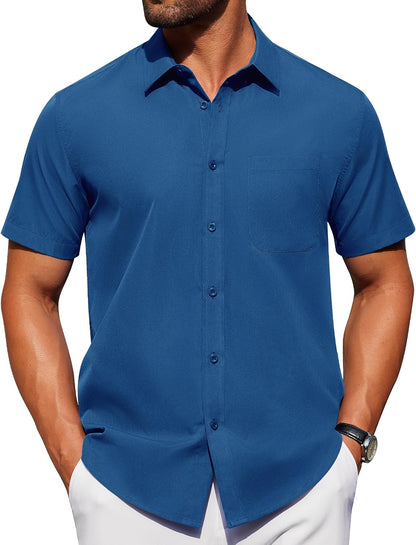 HOTAlimens & Gentle Men's Short Sleeve Dress Shirts Wrinkle Free Untucked Casual Button Down Shirt