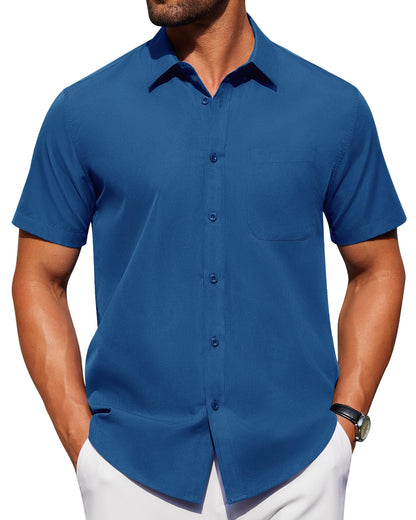 HOTAlimens & Gentle Men's Short Sleeve Dress Shirts Wrinkle Free Untucked Casual Button Down Shirt