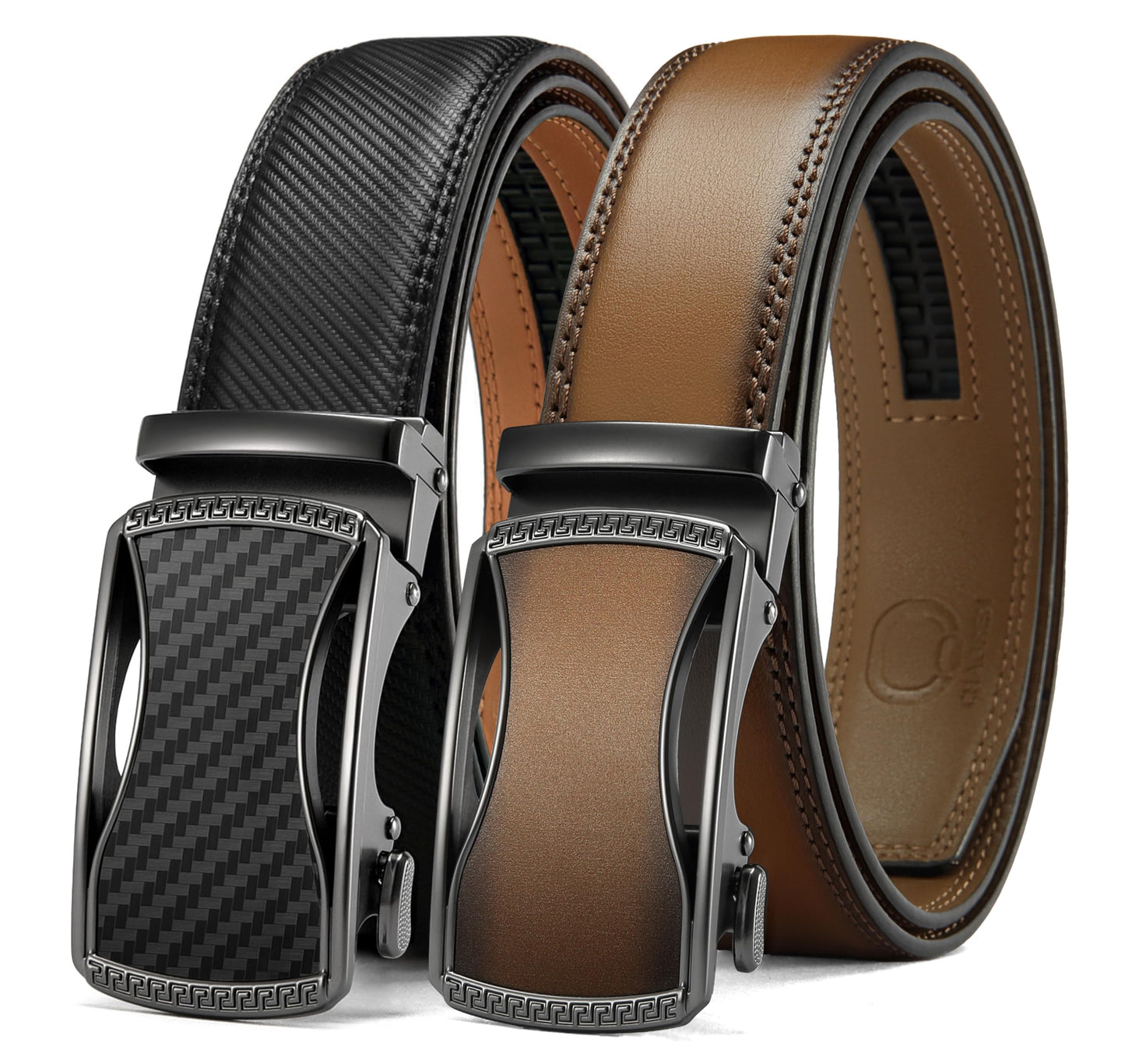 HOTCHAOREN Leather Ratchet Belt Men 2 Pack - Customizable Fit, Effortless Style (35mm)