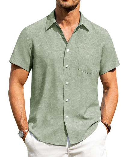 HOTAlimens & Gentle Mens Linen Shirts Short Sleeve Button Down Shirts Wrinkle Free Casual Vacation Beach Summer Tops