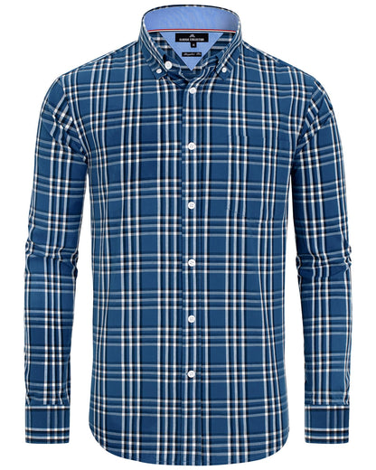 HOTAlimens & Gentle Men's Plaid Button Down Shirts Cotton Long Sleeve Dress Shirts Regular Fit Gingham Shirts