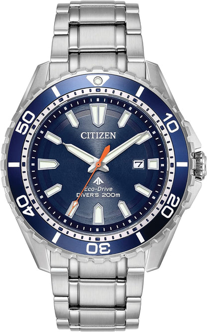 HOTCitizen Men's Promaster Sea Eco-Drive Stainless Steel Watch, 3-Hand Date, One-Way Rotating Bezel, ISO Compliant, Luminous Hands and Markers