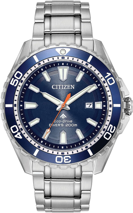 HOTCitizen Men's Promaster Sea Eco-Drive Stainless Steel Watch, 3-Hand Date, One-Way Rotating Bezel, ISO Compliant, Luminous Hands and Markers