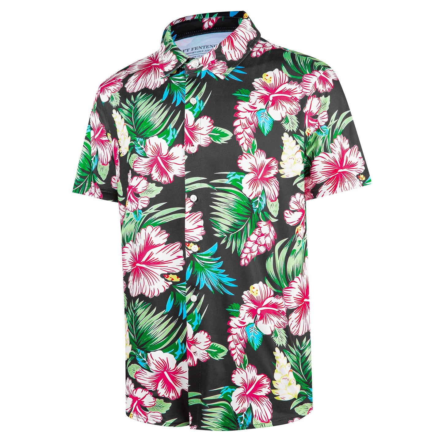 HOTFT FENTENG Mens Hawaiian Shirts Regular Fit Short Sleeve Casual Button Down Summer Tropical Beach Shirts