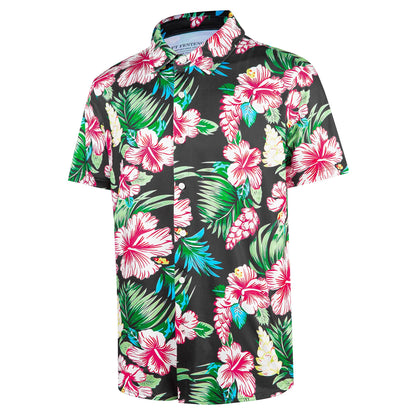 HOTFT FENTENG Mens Hawaiian Shirts Regular Fit Short Sleeve Casual Button Down Summer Tropical Beach Shirts