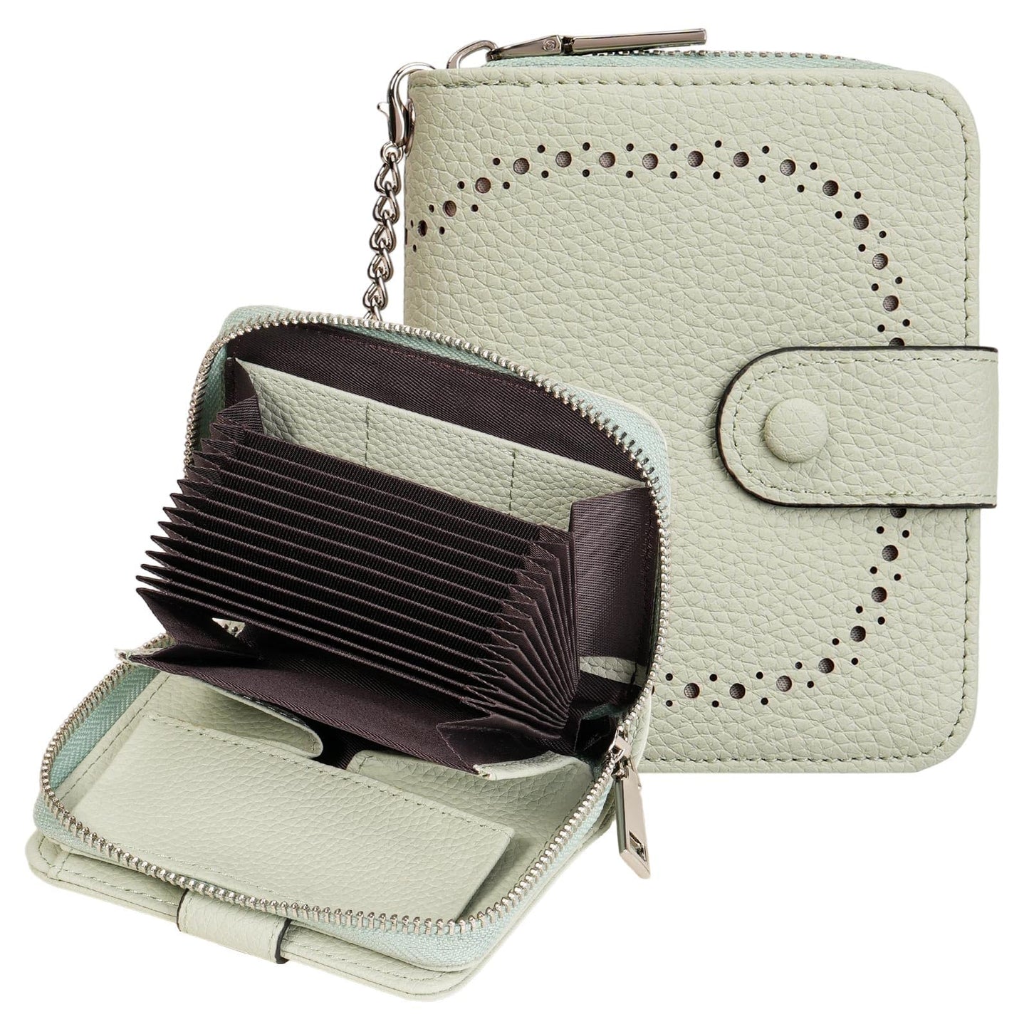 HOTGAEKEAO Leather Credit Card Holder Wallet for Women RFID Blocking Large Capacity Bifold Zipper Card Case Organizer with Wristlet 32 Slots