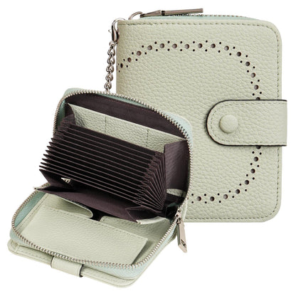 HOTGAEKEAO Leather Credit Card Holder Wallet for Women RFID Blocking Large Capacity Bifold Zipper Card Case Organizer with Wristlet 32 Slots