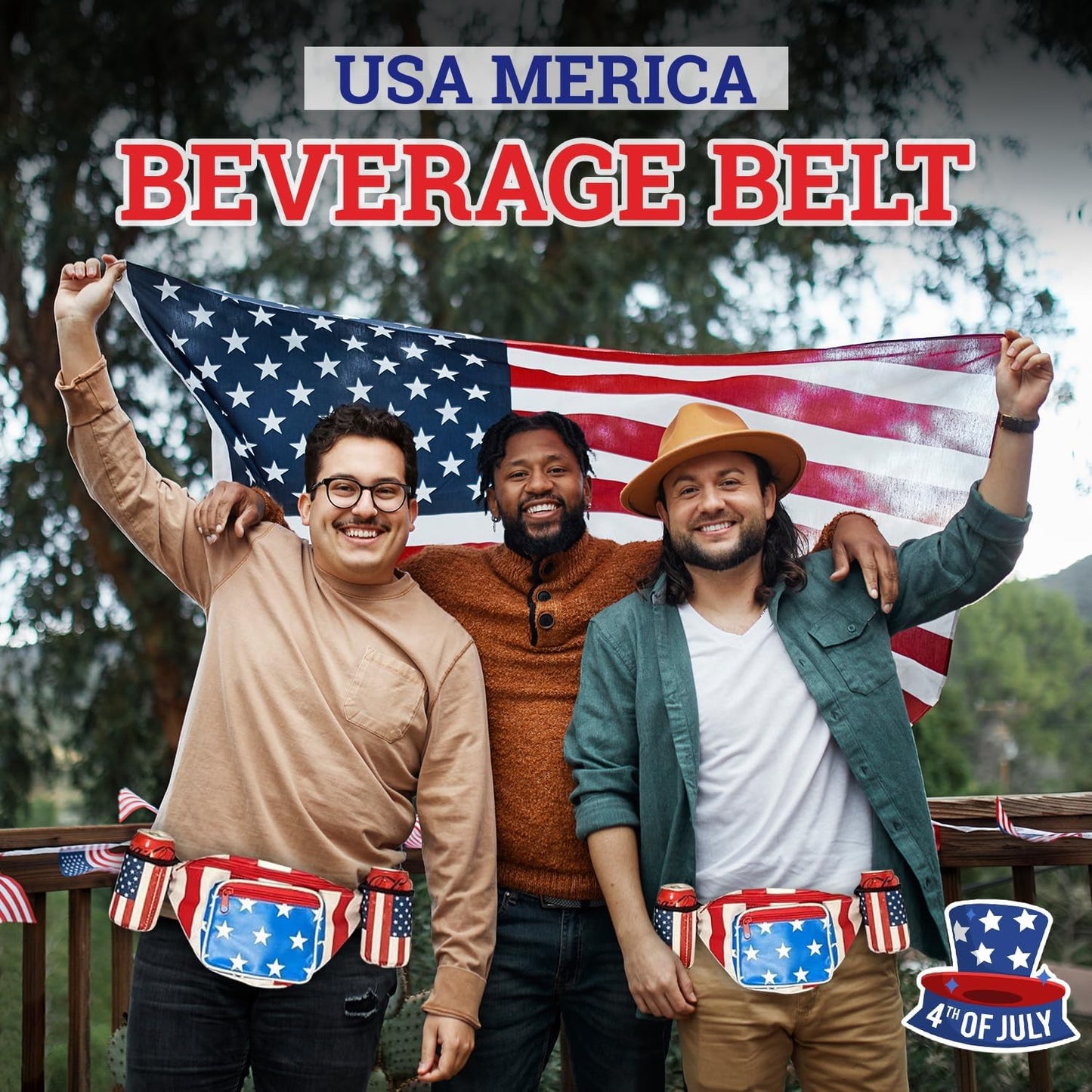 HOTUSA Merica Beverage Belt Fanny Pack Holster All American Classic Costume 4th of July, Red