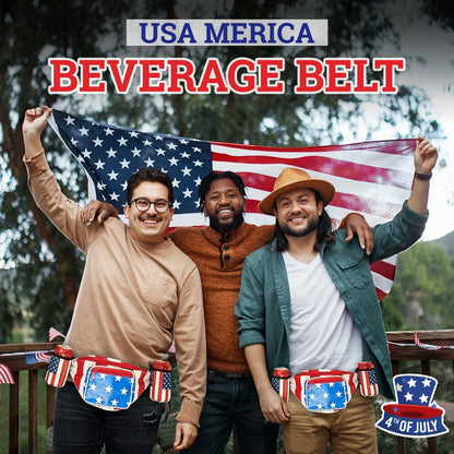 HOTUSA Merica Beverage Belt Fanny Pack Holster All American Classic Costume 4th of July, Red