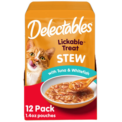 HOTDelectables Lickable Treat Stew Wet Cat Treat Variety Pack, Food Topper, Hydrating, Grain-Free, No Fillers, No By-Products, No Added Preservatives, 1.4oz Pouch, 12ct