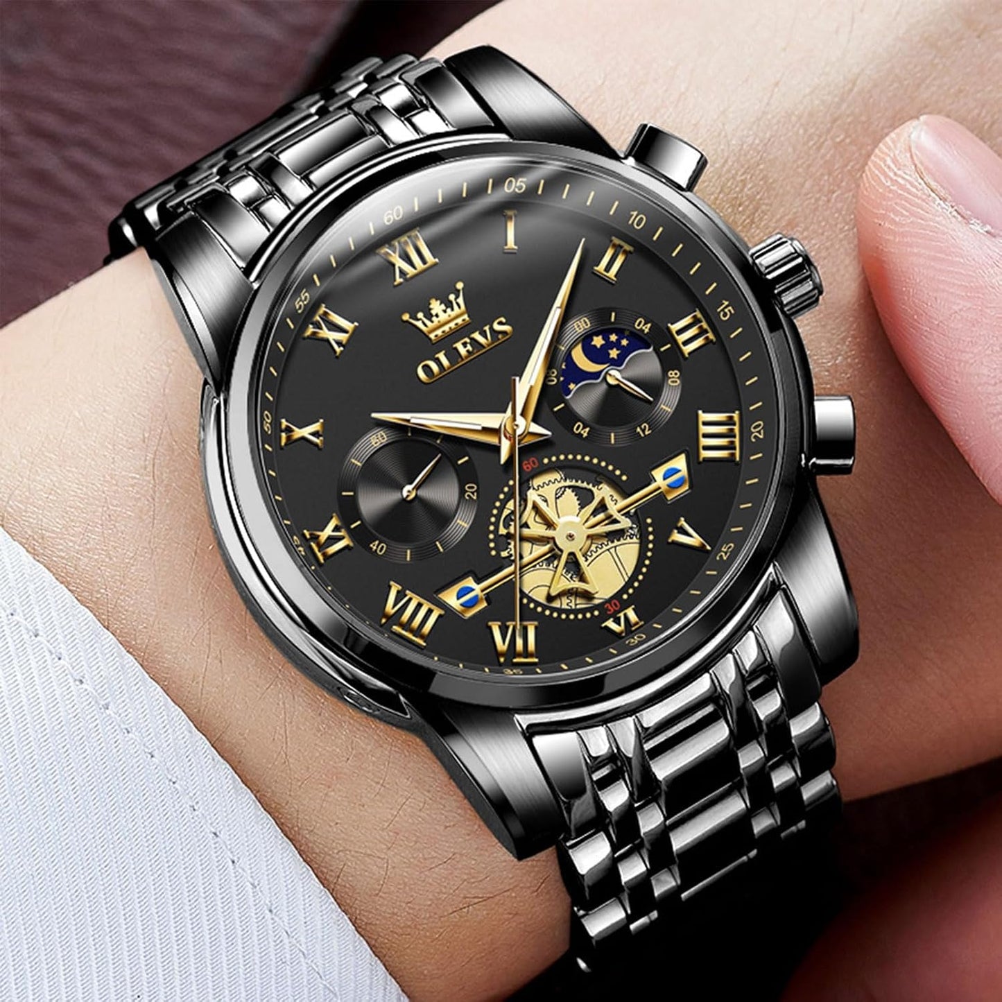 HOTOLEVS Watches Men Waterproof Luxury Big Face Mens Watch Stainless Steel Quartz Analog Dress Watches for Men Luminous Multifunction Man Watch Relojes De Hombre