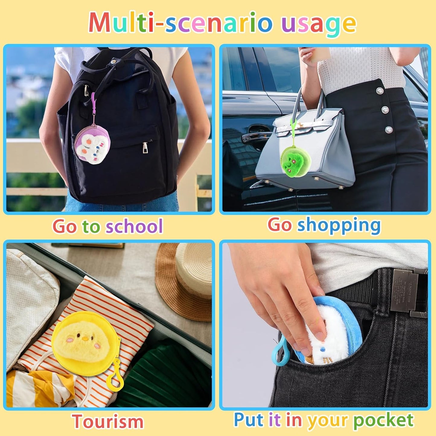 HOT24 Pcs Cute Coin Purse for Women, Kawaii Plush Coin Pouch, Mini Wallet with Zipper Keychain, Small Change Purse for Women on Back to School Halloween Christmas Exchange Gifts