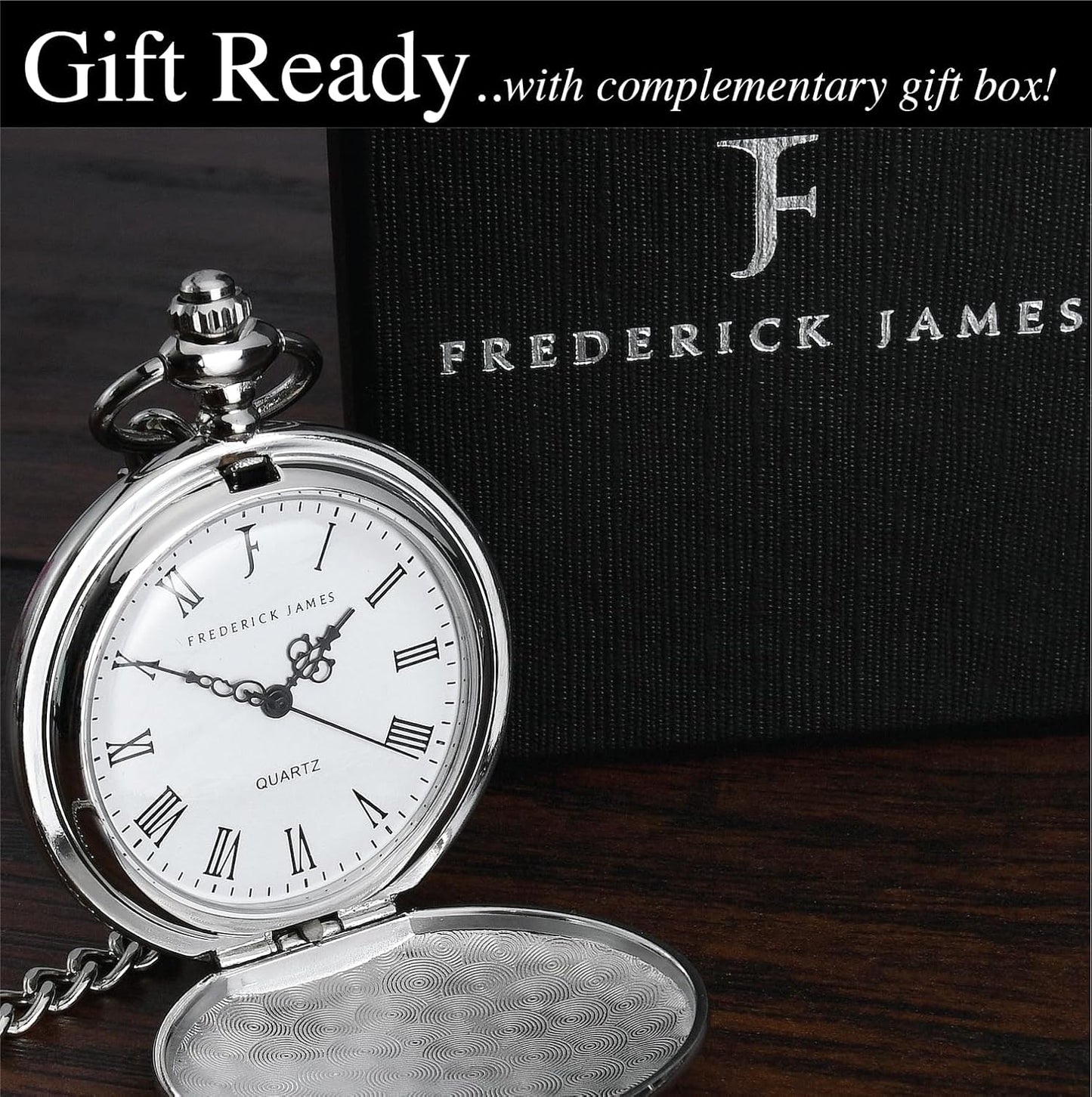 HOTFJ FREDERICK JAMES Wedding Pocket Watches for Groomsman, Best Man, Groom, Father of The Bride & Groom I Silver Engraved I Complete Their Wedding Attire