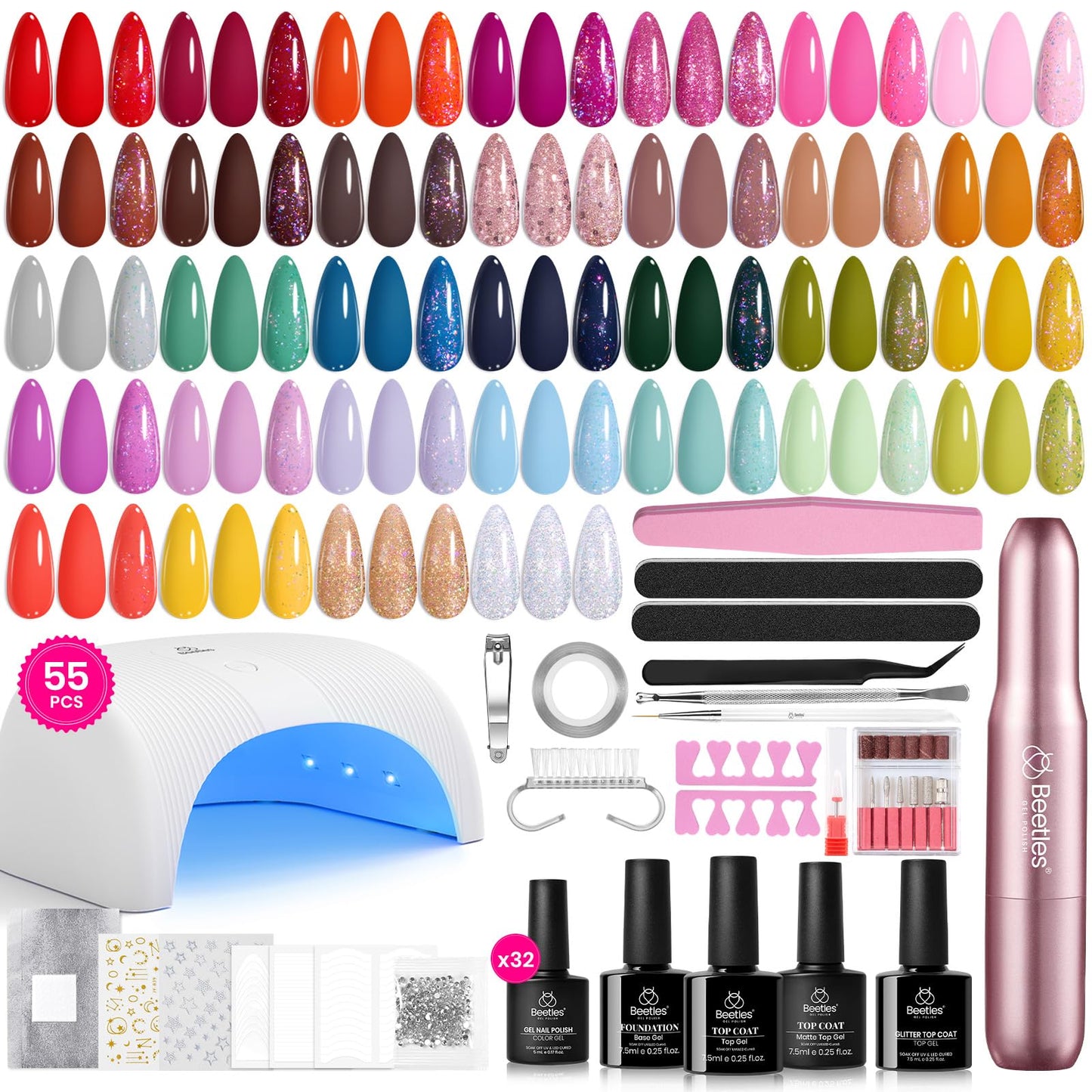 HOTBeetles Gel Nail Polish Kit with U V Light - 80Pcs 55 Colors Gel Nail Kit | Color Enchantment with Everything Base Top Coat Beginner Starter at Home Nails Kit Manicure DIY Salon Tools Gifts for Women