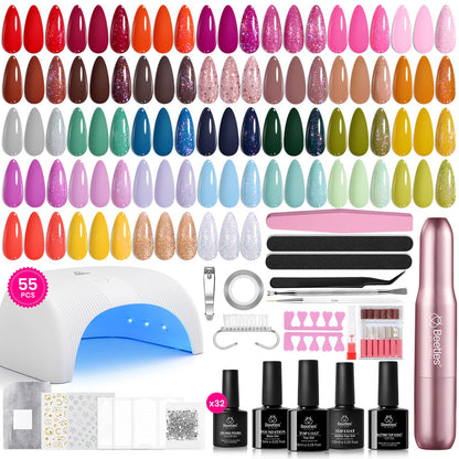 HOTBeetles Gel Nail Polish Kit with U V Light - 80Pcs 55 Colors Gel Nail Kit | Color Enchantment with Everything Base Top Coat Beginner Starter at Home Nails Kit Manicure DIY Salon Tools Gifts for Women