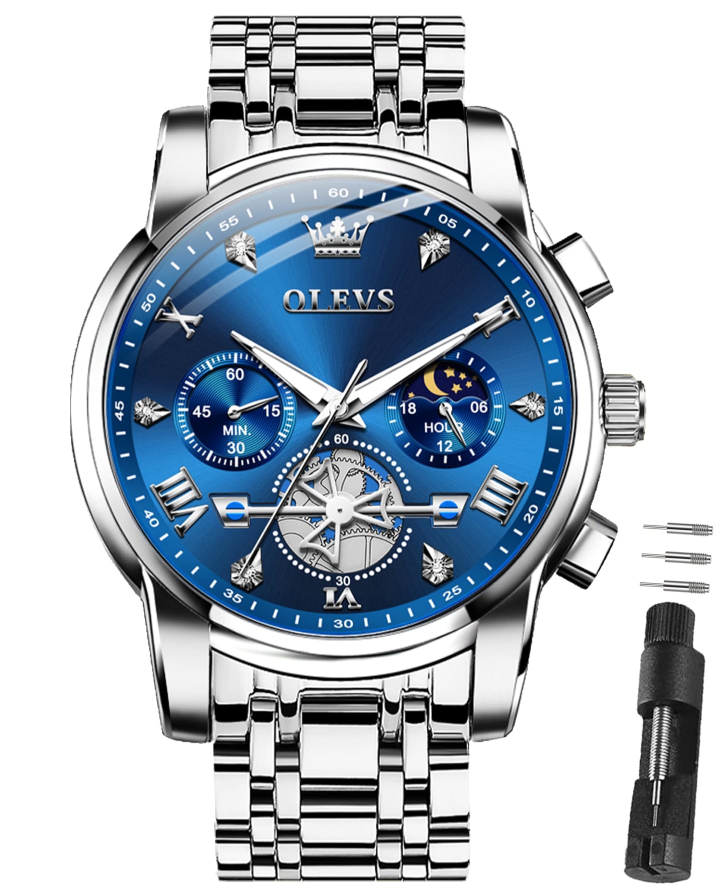 HOTOLEVS Watches for Men Dress Watch Chronograph Luxury Stainless Steel Big Face Men Watches Multi-Function Easy to Read Diamond Roman Numerals Business Wristwatch Reloj para Hombre
