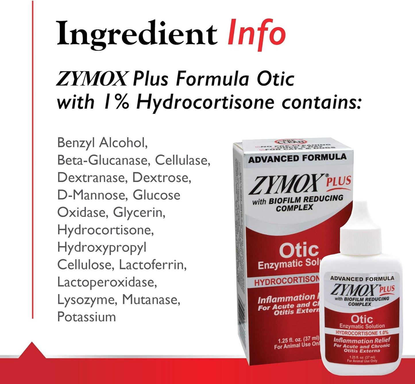 HOTZymox Advanced Formula Otic Plus Enzymatic Ear Solution for Dogs and Cats | with 1% Hydrocortisone, 1.25oz