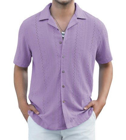 HOTDamipow Mens Casual Button Down Shirts Short Sleeve Fashion Vacation Beach Shirts