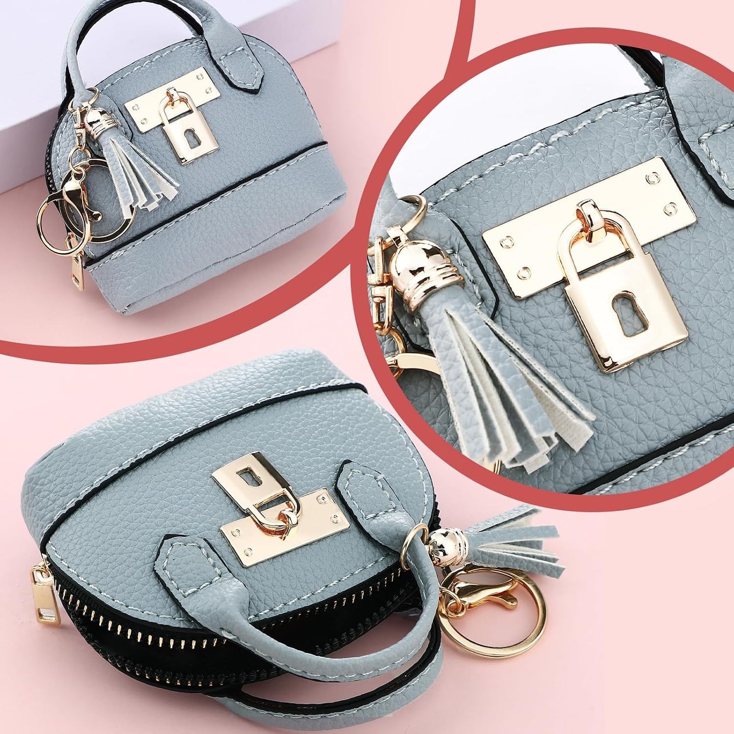 HOTLiliaafar 8 Pcs Mini Coin Purse Keychain for Women Mini Pouch Cute PU Leather Makeup Bag with Keychain Multi Pocket Card Holder (8 Colors)