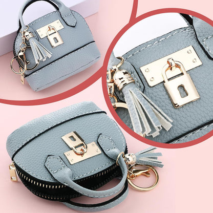 HOTLiliaafar 8 Pcs Mini Coin Purse Keychain for Women Mini Pouch Cute PU Leather Makeup Bag with Keychain Multi Pocket Card Holder (8 Colors)