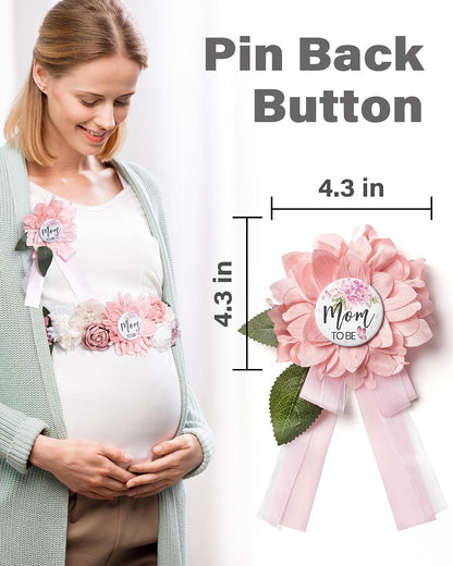 HOTBaby Shower Sash Decorations Mom to Be Corsage Gift Dad to Be Pin 3Pack Set Flower Belt for Maternity Dress - Gender Reveal Pregnancy Photo Props
