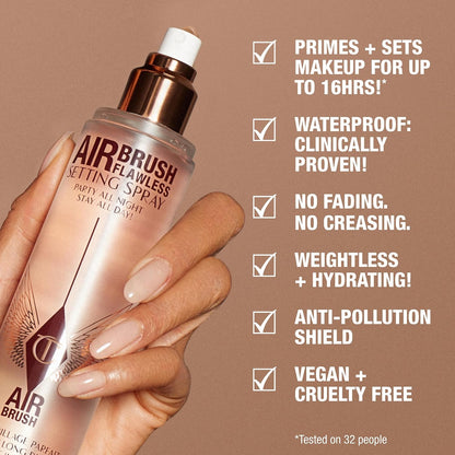 HOTCharlotte Tilbury Airbrush Flawless Setting Spray - Ultra-Fine Hydrating Mist to Prime & Set Makeup Up to 16Hr – Soothes and Blurs Skin, Waterproof, Wedding Makeup