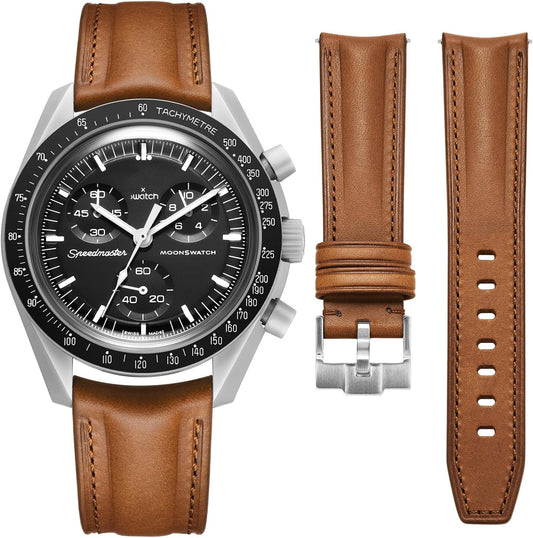HOTGetalia Italian Full grain vegetable tanned leather watch Bands Curved Strap,Compatible with Omega X Swatch Moonswatch Speedmaster 20mm Watch Replacement Band Men Women
