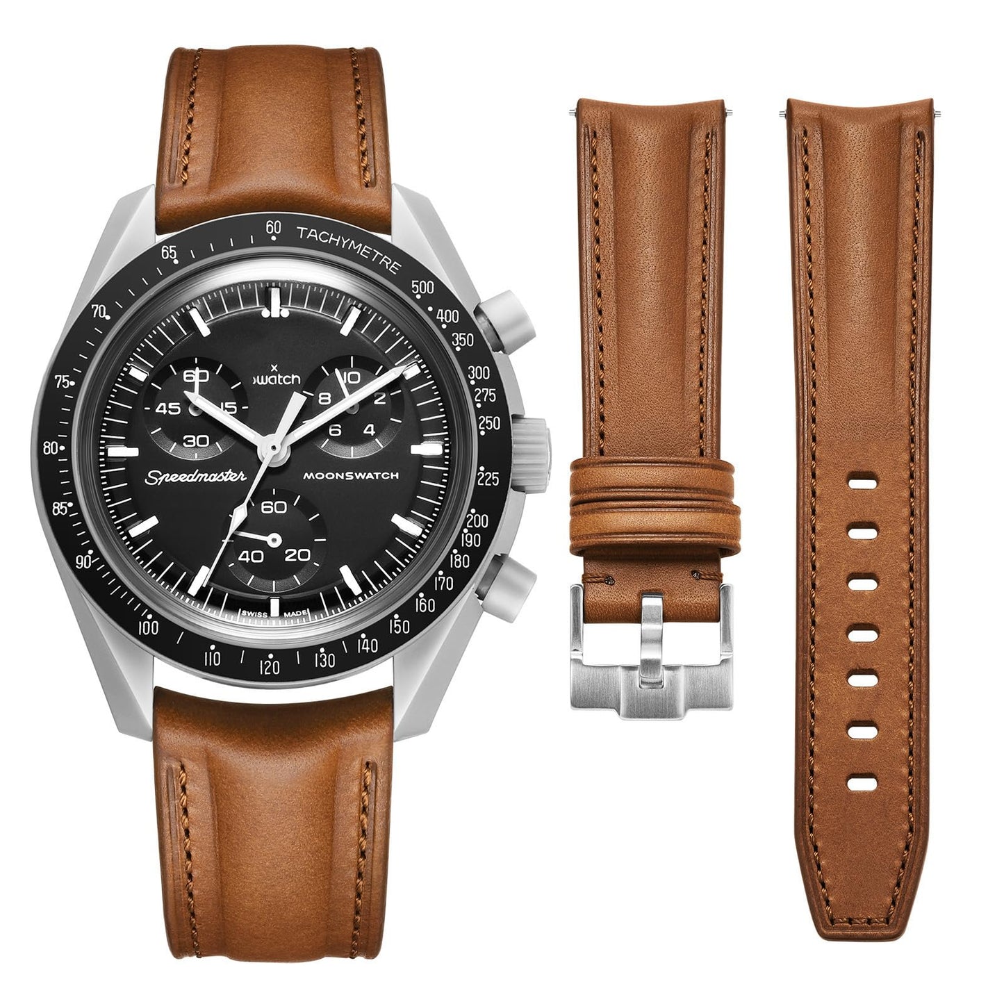 HOTGetalia Italian Full grain vegetable tanned leather watch Bands Curved Strap,Compatible with Omega X Swatch Moonswatch Speedmaster 20mm Watch Replacement Band Men Women