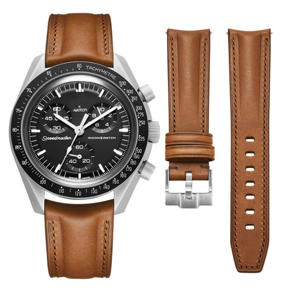 HOTGetalia Italian Full grain vegetable tanned leather watch Bands Curved Strap,Compatible with Omega X Swatch Moonswatch Speedmaster 20mm Watch Replacement Band Men Women