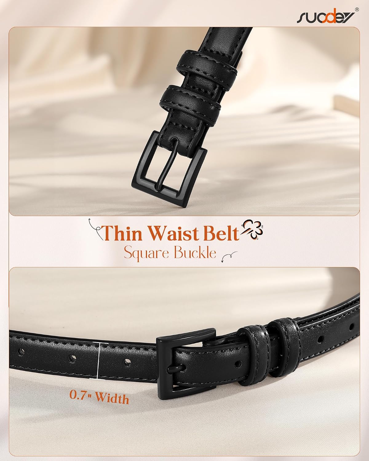 HOTSUOSDEY Women Skinny Belt for Jeans Dresses Candy Color Thin Waist Belt with Square Buckle 0.7" Width