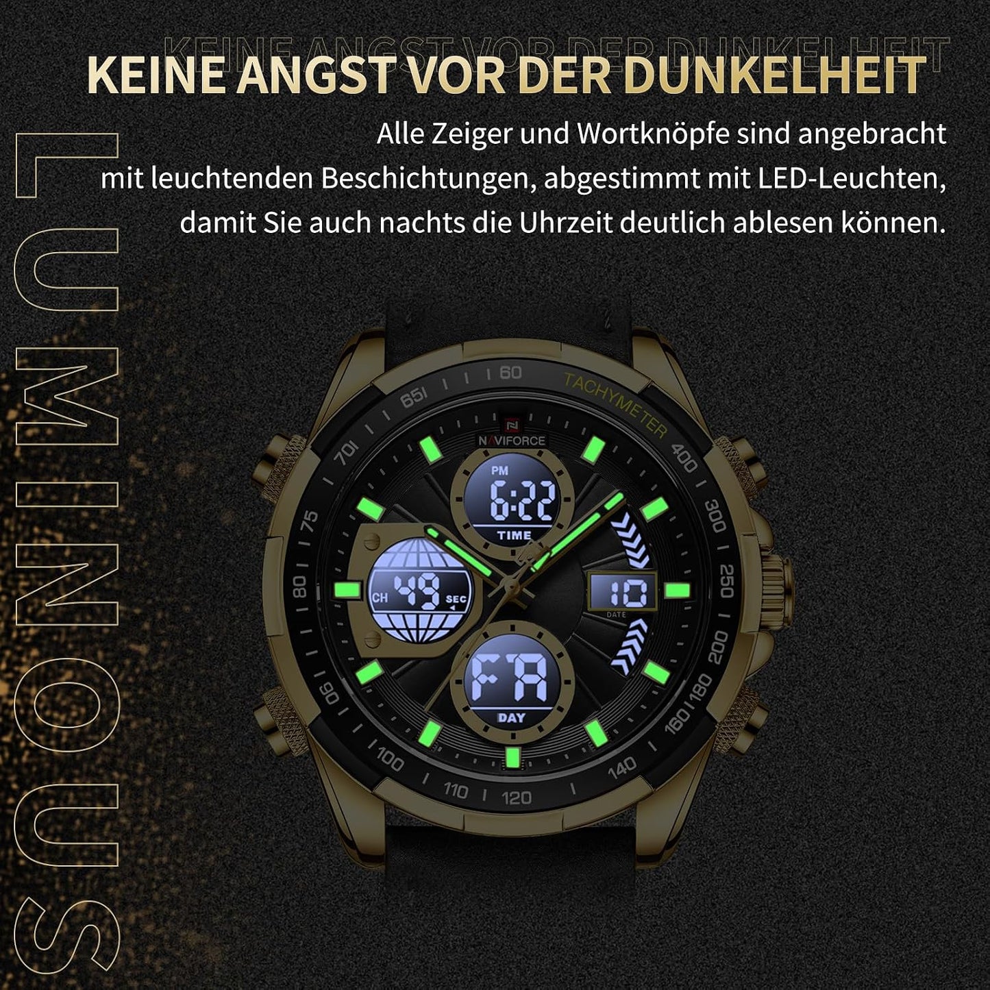 HOTNAVIFORCE Men's Military Digital Watches Analog Quartz Waterproof Watch Sport Multifunctional Leather Wristwatch