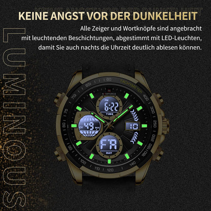 HOTNAVIFORCE Men's Military Digital Watches Analog Quartz Waterproof Watch Sport Multifunctional Leather Wristwatch