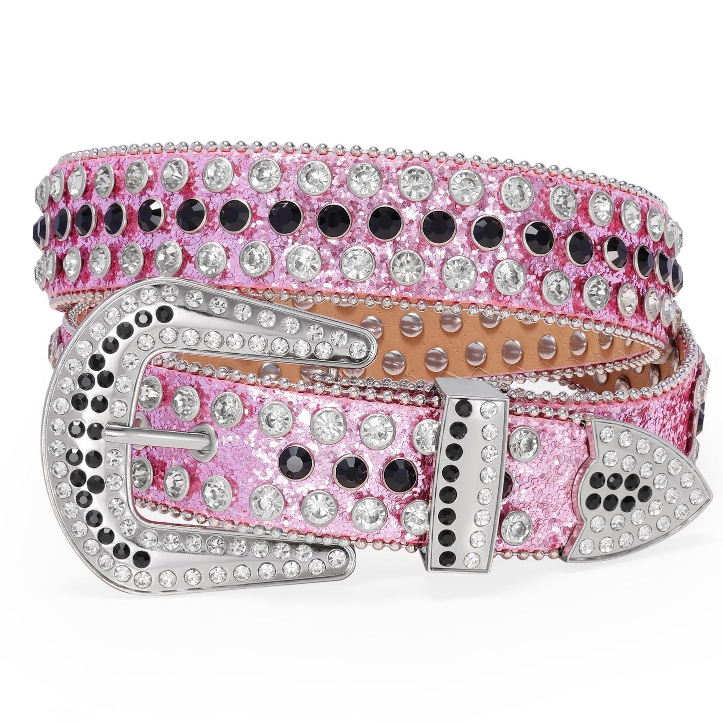 HOTWERFORU Women Men Western Rhinestone Studded Leather Belt Unisex Bling Cowgirl Cowboy Waist Belt for Jeans Pants Dress