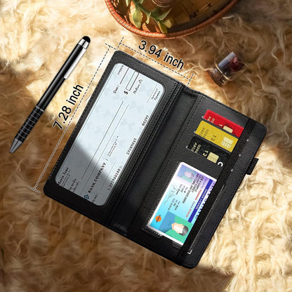 HOTLeather Checkbook Cover Wallet for Women Men with Pen Holder, RFID Blocking Large Capacity for Personal Checks for Durable Checkbook Organizer with Register Holder, 1776 American Flag