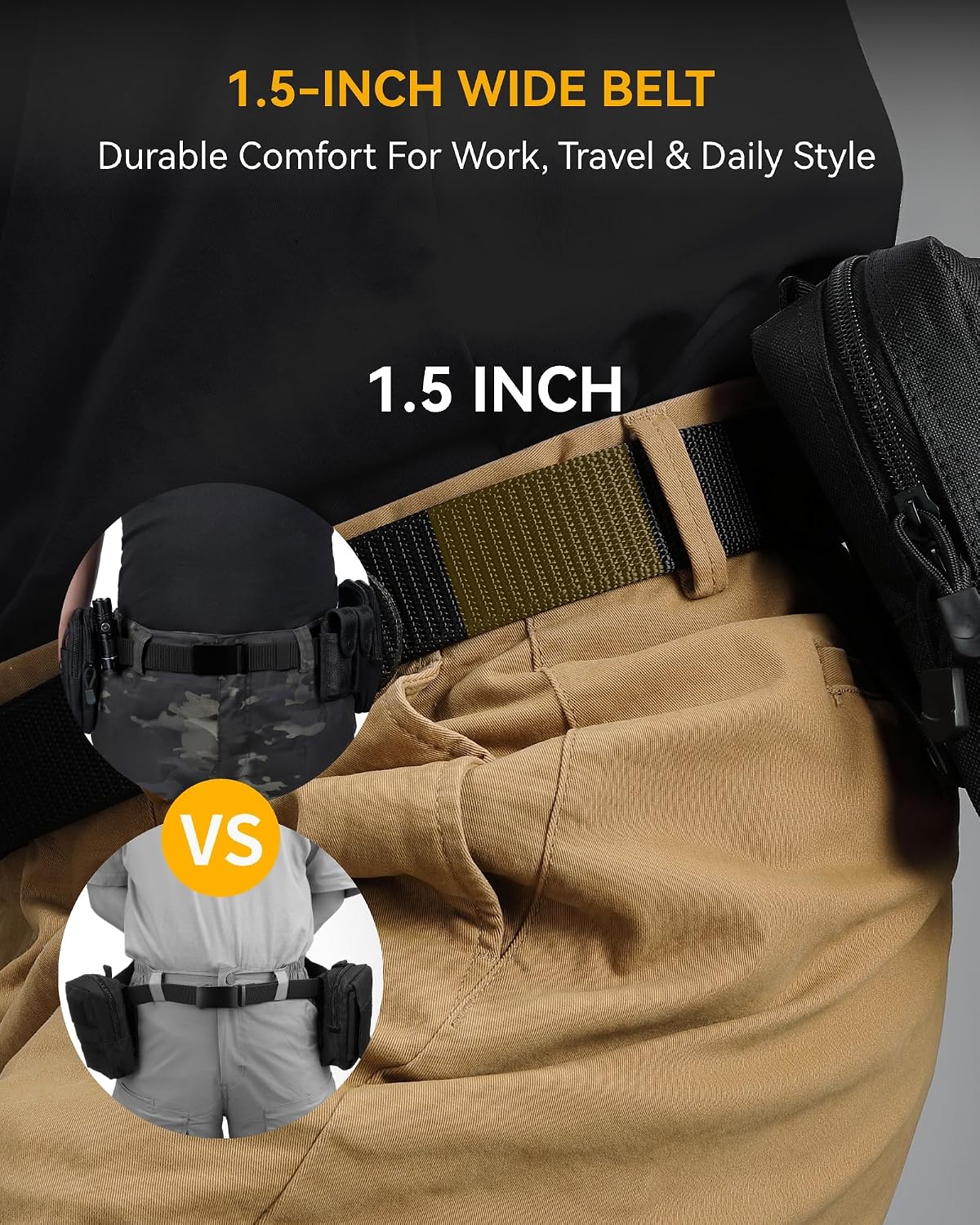 1.5" Nylon Ratchet Belts for Men - Adjustable Casual Work Belt with Slide Buckle - Trim to Fit