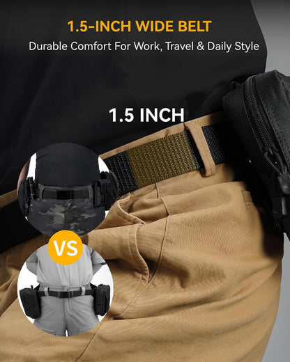 HOTCHAOREN 1.5" Nylon Ratchet Belts for Men - Adjustable Casual Work Belt with Slide Buckle - Trim to Fit