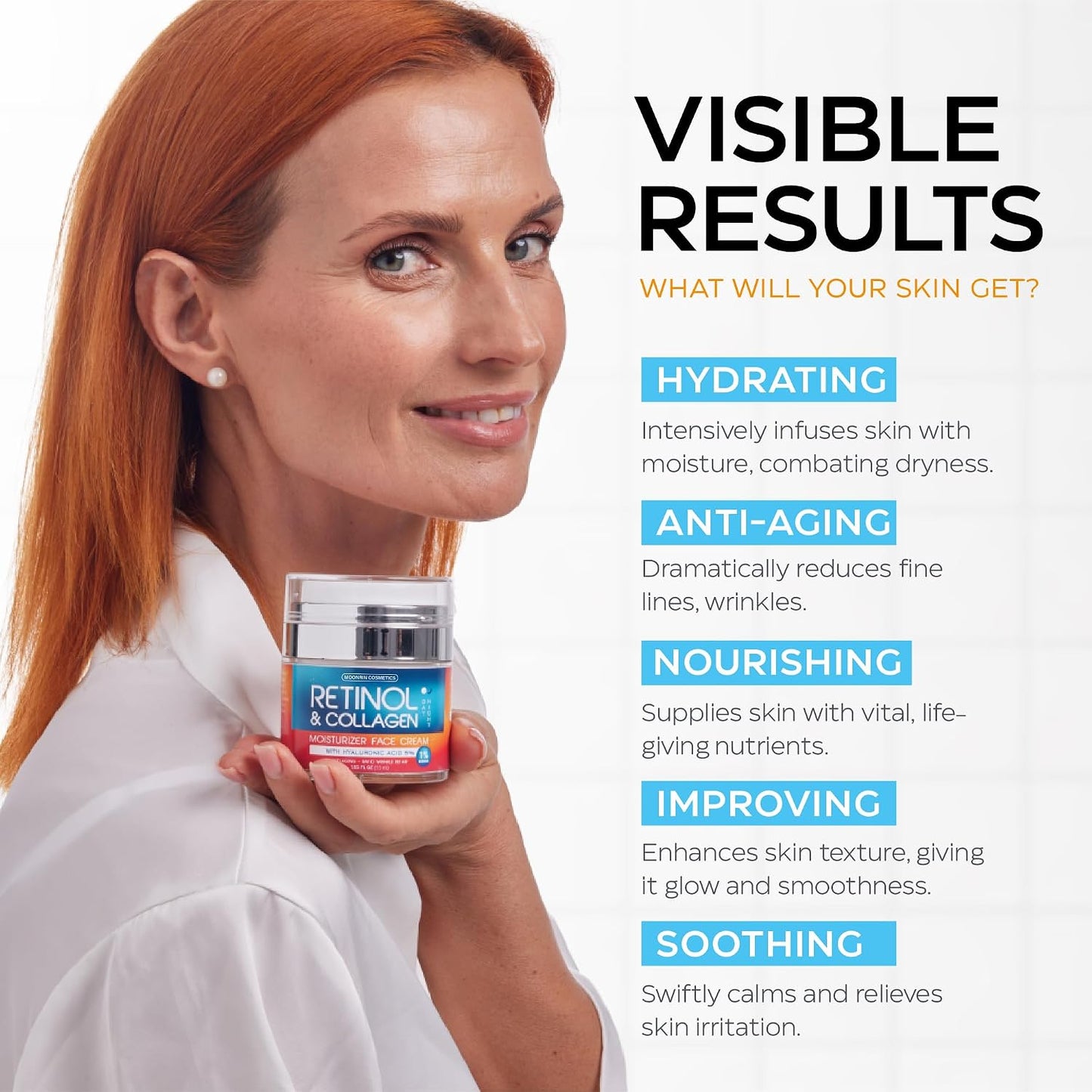 HOTRetinol Cream for Face with Hyaluronic Acid, Day-Night Anti-Aging Moisturizer for Women, Men, Collagen Cream for Face Reduces Wrinkles, Dryness, 1.85 Oz