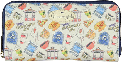 HOTBioworld Gilmore Girls Dragonfly Inn Icons Allover Print Zip Around Closure Faux Leather Wallet For Women