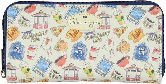 HOTBioworld Gilmore Girls Dragonfly Inn Icons Allover Print Zip Around Closure Faux Leather Wallet For Women