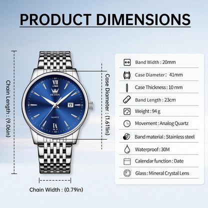 HOTOLEVS Men's Watch,Classic Silver Watches for Men, Waterproof Stainless Steel Roman Numbers Men's Watch Easy to Read